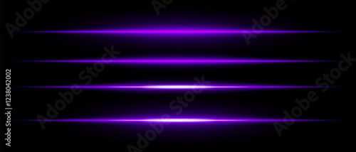 Realistic purple laser beams with glowing effect on a black background. Futuristic energy streaks, sci-fi speed motion, neon cyber light.