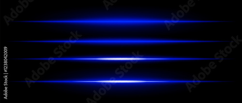 Realistic blue laser beams with glowing effect on a black background. Futuristic energy streaks, sci-fi speed motion, neon cyber light.