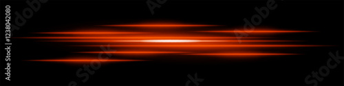 Abstract light streaks background. Glowing red horizontal lines with motion blur effect on a dark backdrop. Futuristic speed, energy flow, laser beams, and technology concept.