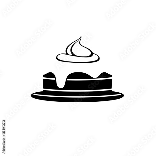 A delectable layered cake, adorned with whipped cream, sits elegantly on a plate. This image is perfect for food blogs, bakeries, and dessert-themed projects.