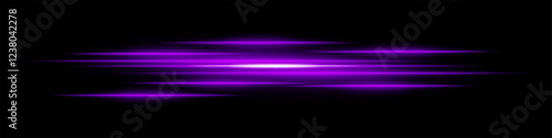 Abstract light streaks background. Glowing purple horizontal lines with motion blur effect on a dark backdrop. Futuristic speed, energy flow, laser beams, and technology concept.