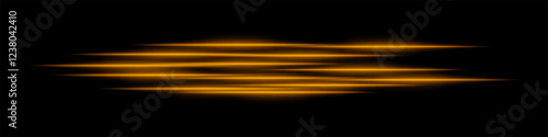 Abstract orange light streaks background. Glowing horizontal lines with motion blur effect on a dark backdrop. Futuristic speed, energy flow, laser beams, and technology concept.