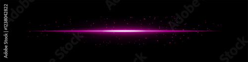 Glowing purple horizontal light beam with scattered particles on a dark background. Futuristic energy burst, laser effect, sci-fi illumination, and digital glow concept.