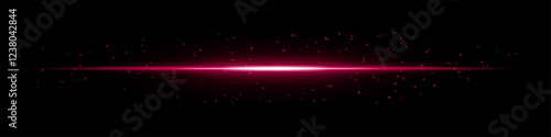 Glowing red horizontal light beam with scattered particles on a dark background. Futuristic energy burst, laser effect, sci-fi illumination, and digital glow concept.