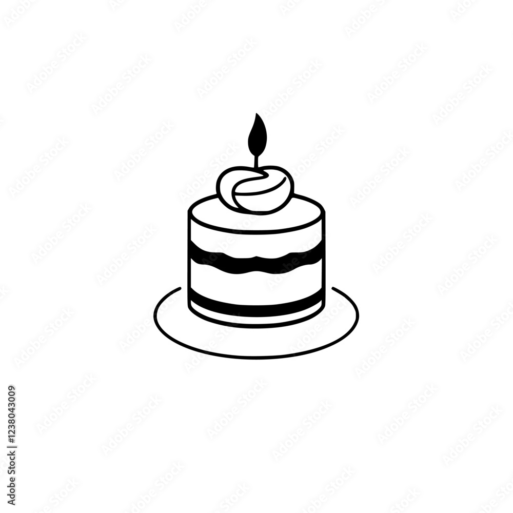 A delightful minimalist line art design of a birthday cake with a single candle. Perfect for celebrations, invitations, or baking-themed projects. A delightful minimalist line art design of a birthday cake with a single candle. Perfect for celebrations, invitations, or baking-themed projects.