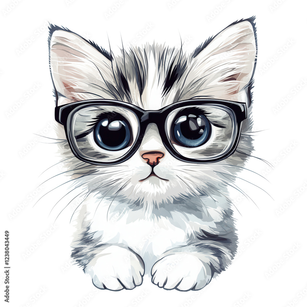 Adorable cartoon feline with glasses, perfect for digital projects, featuring a transparent background for easy integration. Adorable cartoon feline with glasses, perfect for digital projects, featuring a transparent background for easy integration.