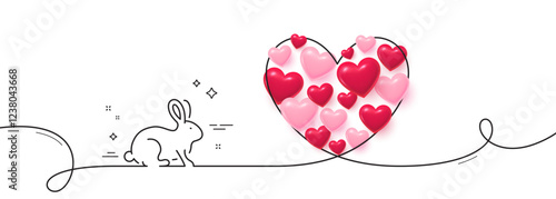 Animal tested line icon. Continuous line big heart. Bio cosmetics sign. Fair trade symbol. 3d hearts in heart shaped loop. Animal tested single line ribbon. Loop curve pattern. Vector