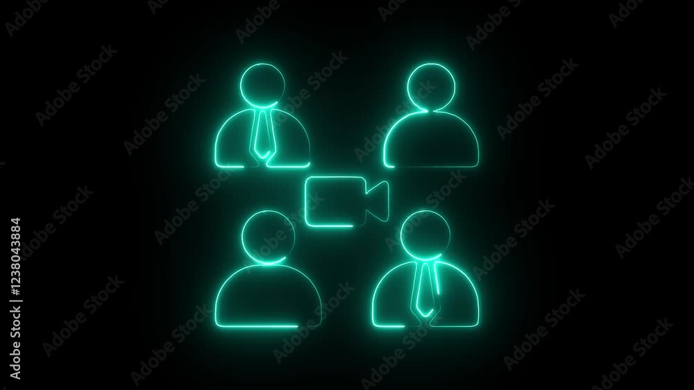 Glowing Neon Teleconference Icon Animation on Black Background, HD Motion Graphic Representing Virtual Meetings, Remote Communication, and Business Collaboration Glowing Neon Teleconference Icon Animation on Black Background, HD Motion Graphic Representing Virtual Meetings, Remote Communication, and Business Collaboration