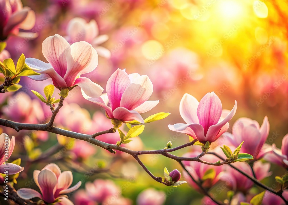 Spring's gentle embrace: a tilt-shift lens transforms a magnolia bloom into a whimsical miniature world. Spring's gentle embrace: a tilt-shift lens transforms a magnolia bloom into a whimsical miniature world.