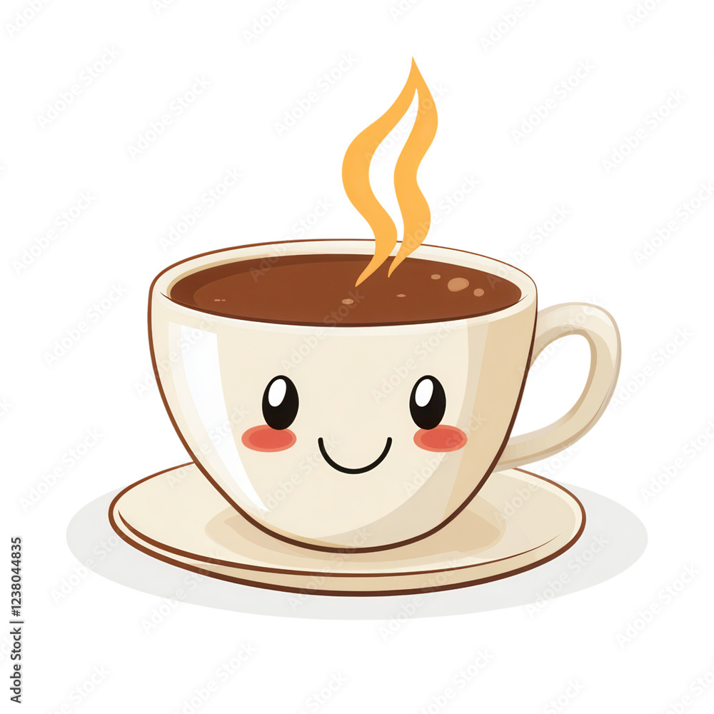 Obraz premium Cheerful coffee cup with steam and a smiling face, perfect for cozy mornings or playful designs, transparent background for versatile use