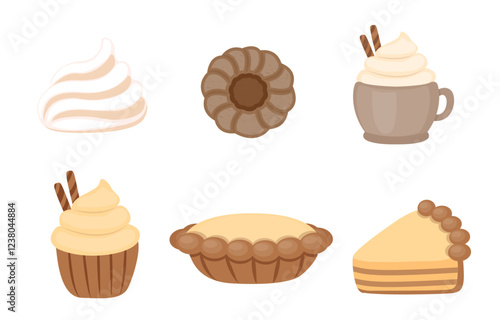 Sweet food dessert collection cake cheese pie cookie and cream