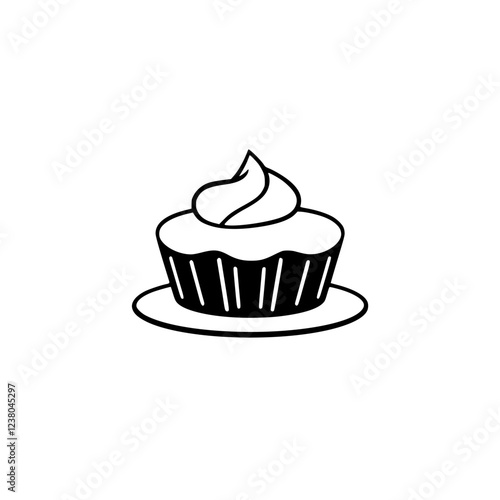 Scrumptious Cupcake: A delectable dessert, perfect for birthdays or any sweet treat. This simple yet elegant design is ideal for bakeries and dessert lovers.
