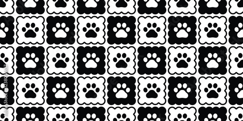 checked seamless pattern dog paw footprint cracker vector cartoon doodle tile background gift wrapping paper repeat wallpaper scarf isolated illustration design