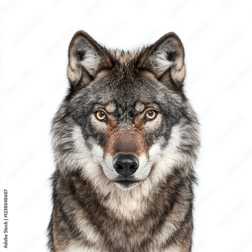 Fototapeta premium Wolf isolated on white background for wildlife marketing campaigns