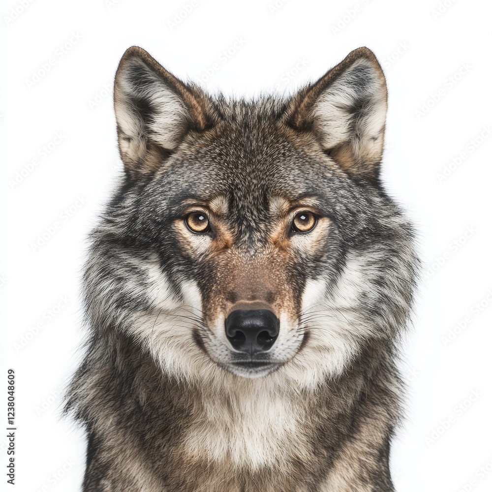 Fototapeta premium Wolf isolated on white background for wildlife marketing campaigns