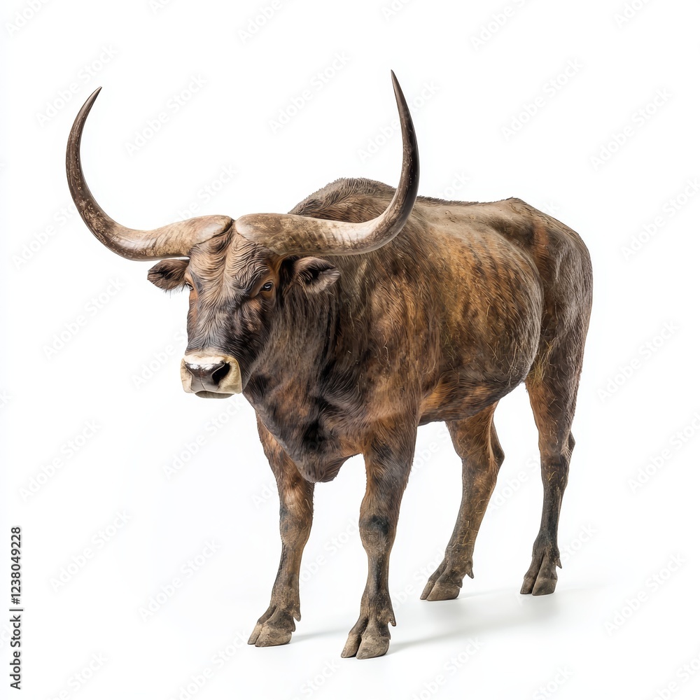Extinct Aurochs isolated on white background for wildlife documentary Extinct Aurochs isolated on white background for wildlife documentary