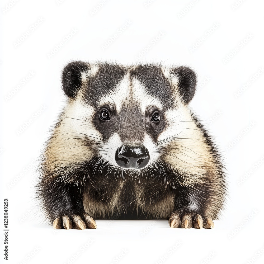 Fototapeta premium Badger isolated on white background for wildlife marketing campaigns
