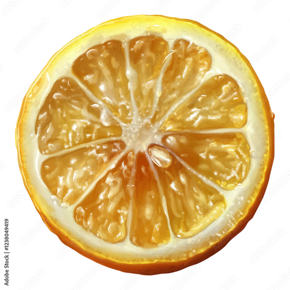 Glossy lemon with vibrant peel, detailed texture, transparent background, ideal for digital design and culinary illustrations