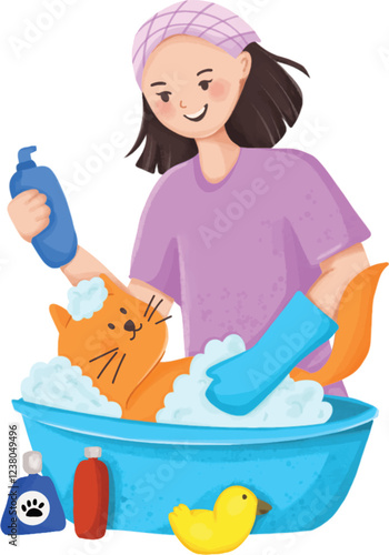 Pet Grooming Salon Washing Groomer Illustration