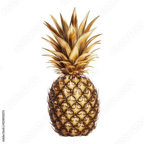 Vibrant pineapple with textured spiky crown, high-resolution PNG, clear transparent background, ideal for digital designs and graphics photo