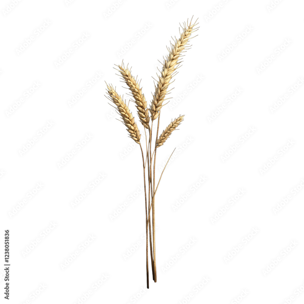 Wheat Stalk Illustration, Detailed depiction of a single wheat stalk, transparent background, ideal for agricultural themes and designs