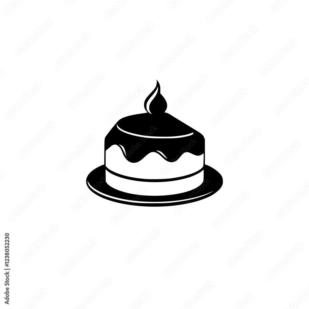 Delicious Cake with Icing and Candle: A Perfect Birthday Treat. Sweet Dessert, Yummy Food, Party Celebration Delicious Cake with Icing and Candle: A Perfect Birthday Treat. Sweet Dessert, Yummy Food, Party Celebration