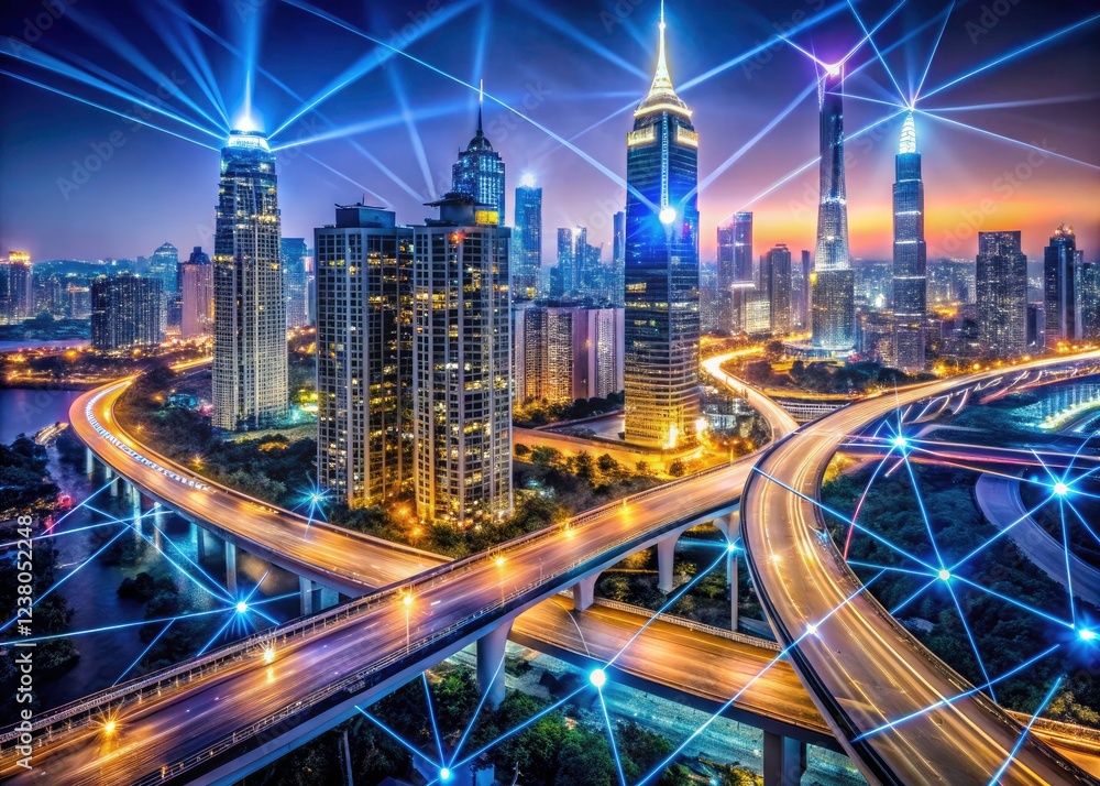 Urban exploration reveals a glowing metropolis, its technology and architecture illuminated at night. Urban exploration reveals a glowing metropolis, its technology and architecture illuminated at night.