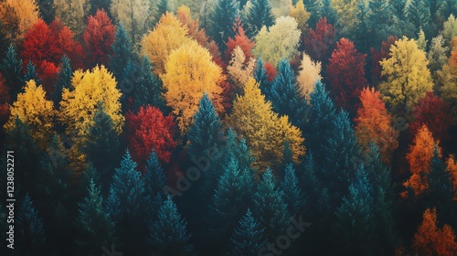 vibrant autumn trees with magenta and golden leaves image