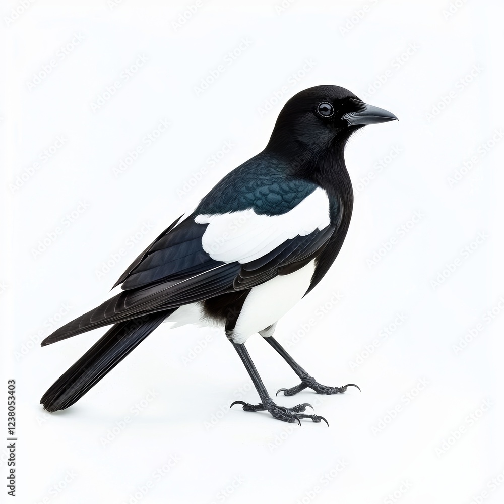 Magpie on White Background for Product Display and Marketing Campaigns Magpie on White Background for Product Display and Marketing Campaigns