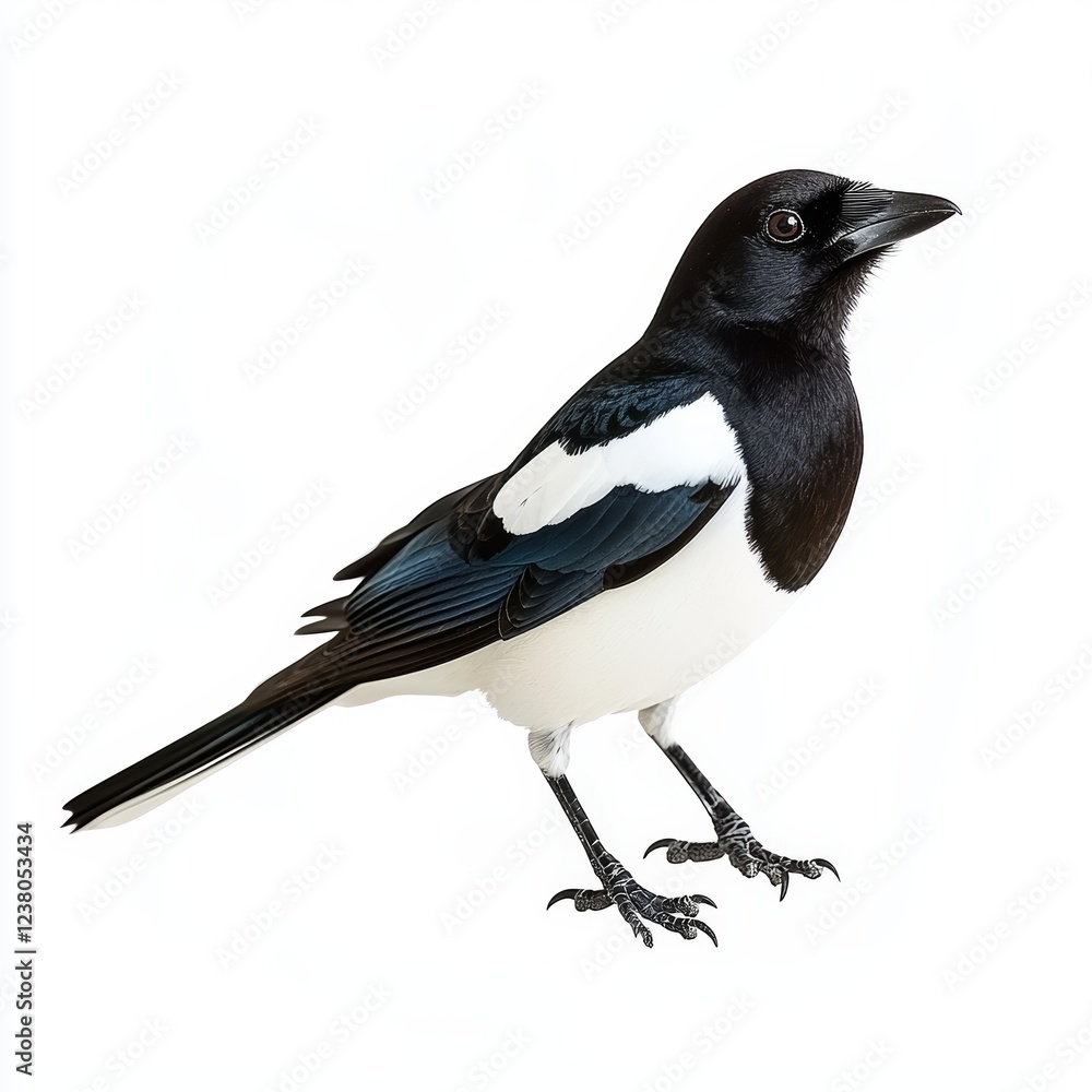 Magpie isolated on white background for marketing campaigns Magpie isolated on white background for marketing campaigns