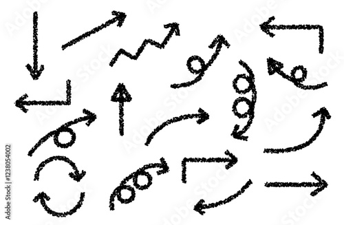 黒いクレヨン風の手書き矢印セット
