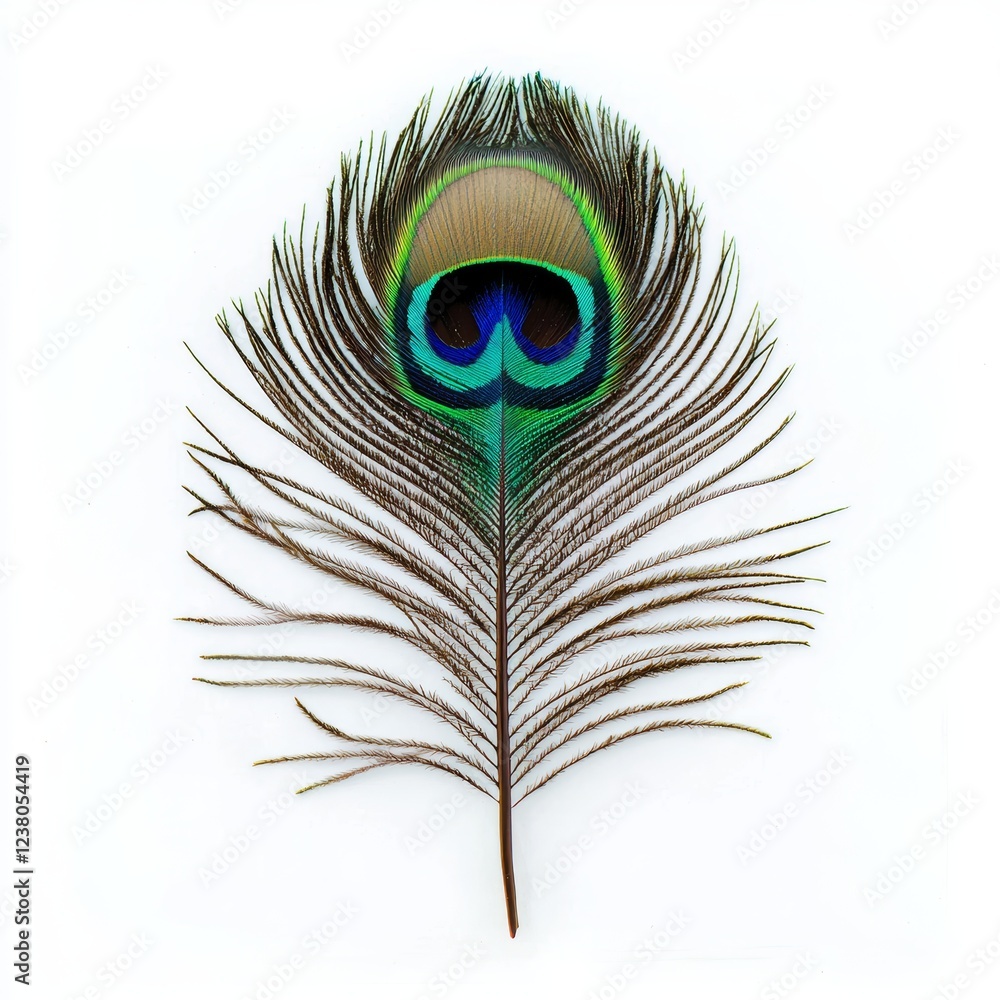 Obraz premium Colorful Peacock Feather Isolated on White Background for Marketing Campaigns