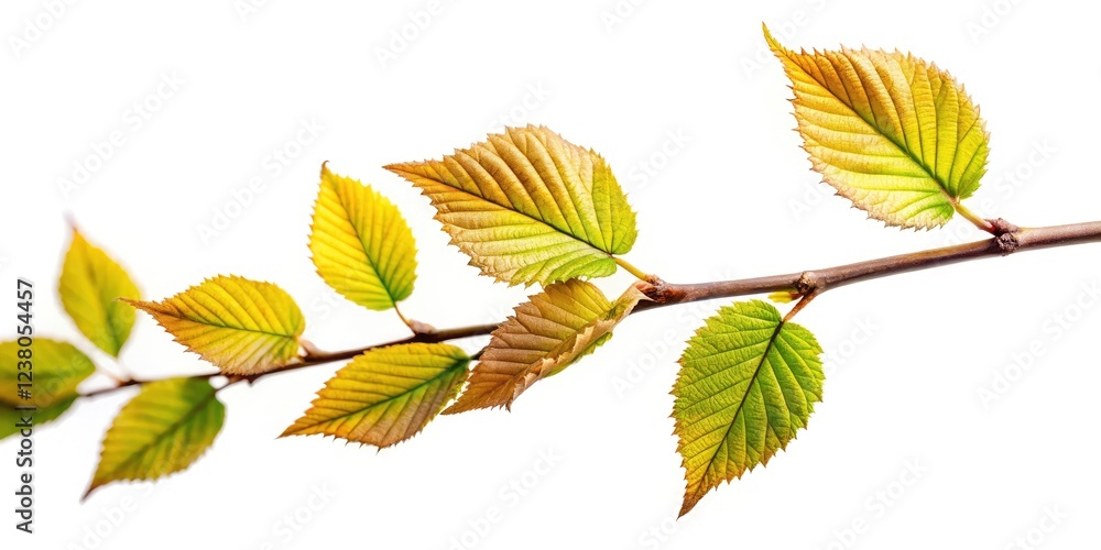 White background showcases isolated branch with detailed leaves. Perfect spring botany stock photo. White background showcases isolated branch with detailed leaves. Perfect spring botany stock photo.