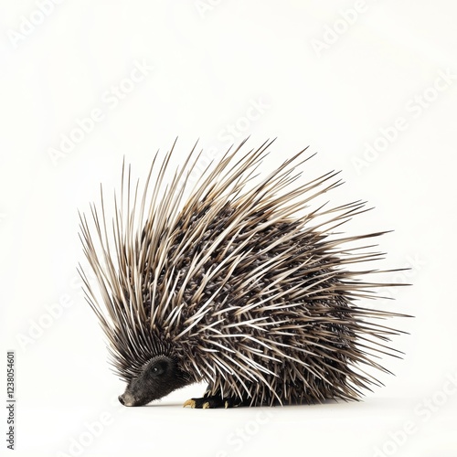 Porcupine isolated on white background for wildlife and animal photography uses photo