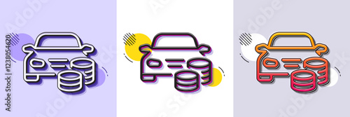 Buy car line icon. Halftone dotted pattern. Gradient icon with grain shadow. Rent transport sign. Vehicle down payment symbol. Line buy car icon. Various designs. Vector