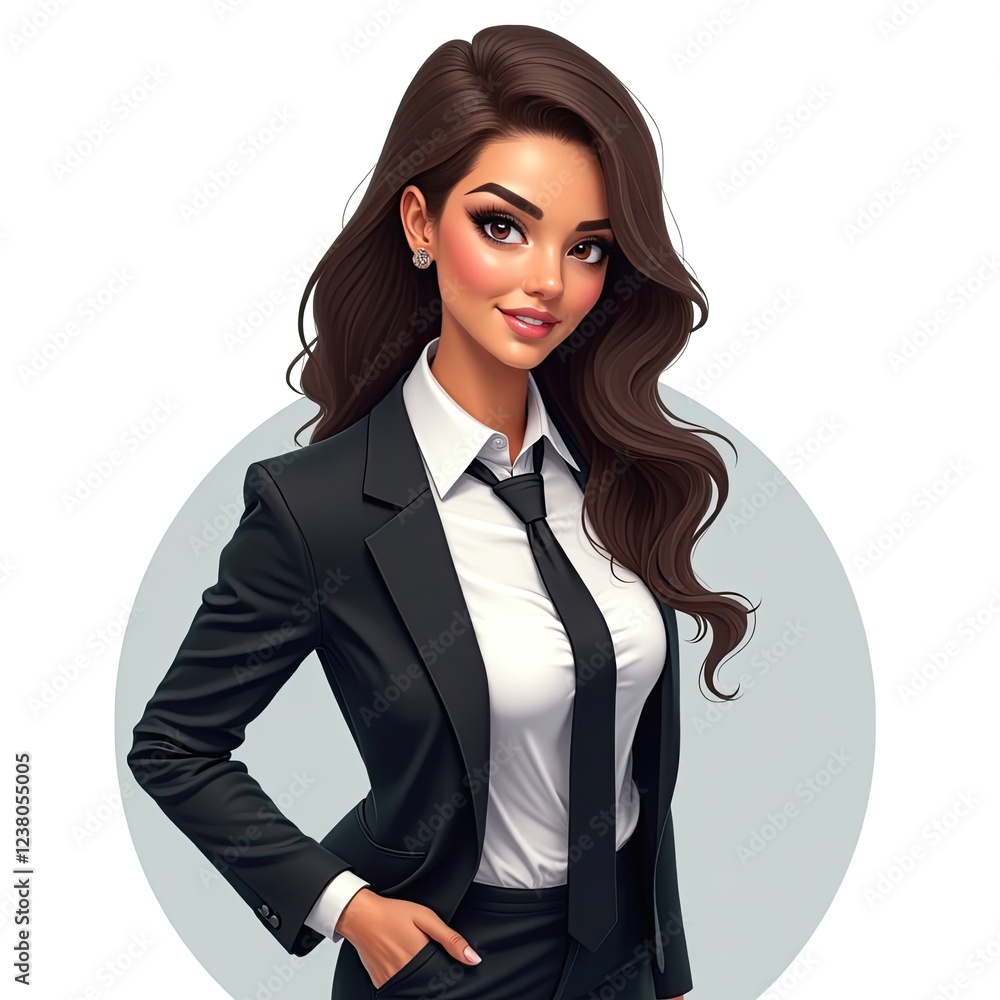 An isometric depiction of businesswoman wearing a formal suit An isometric depiction of businesswoman wearing a formal suit