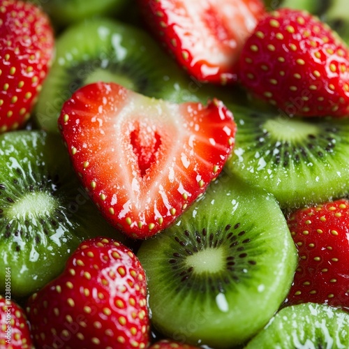 Vibrant Food Juicy Strawberries and Kiwi Macro for Wellness Branding and Healthy Lifestyle Promotion in Natural Food Markets photo