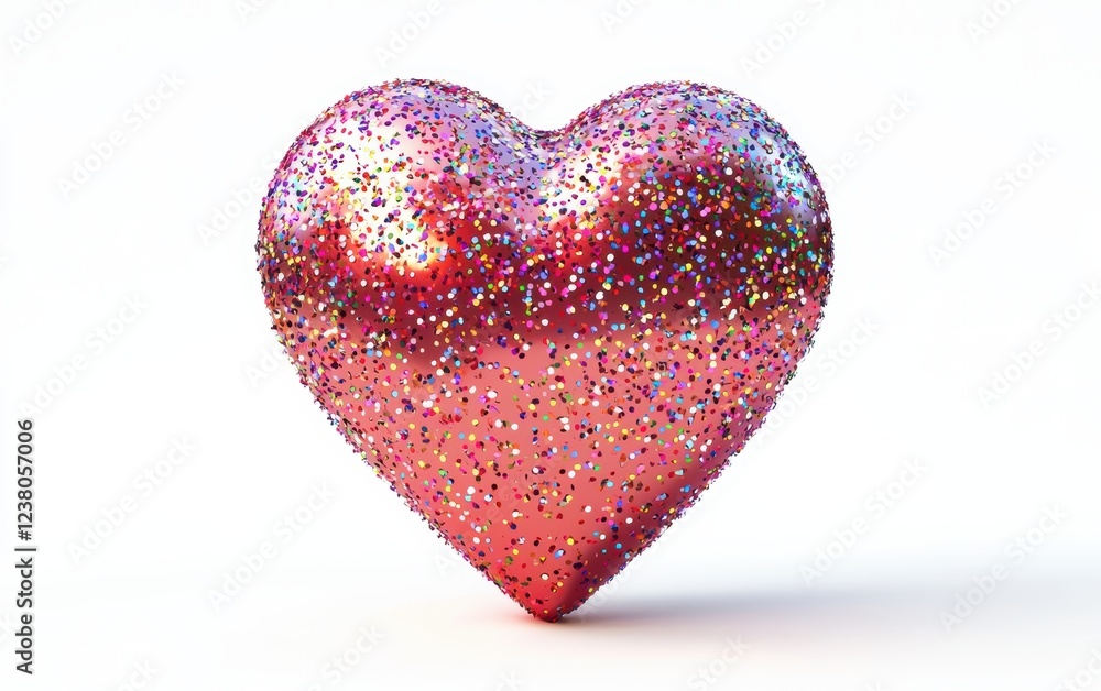 Fototapeta premium Heart decorated with sparkling confetti and glitter for Saint Valentines Day and 8 March Womens Day isolated on a white background