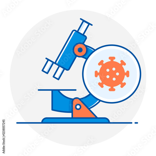 Microscope with Virus Icon, Infectious Disease Study and Medical Research Symbol