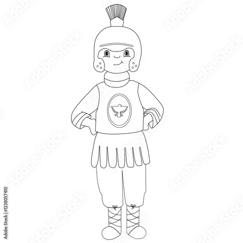 El niño vestido de soldado romano. Semana Santa en España. Ilustración en blanco y negro. 