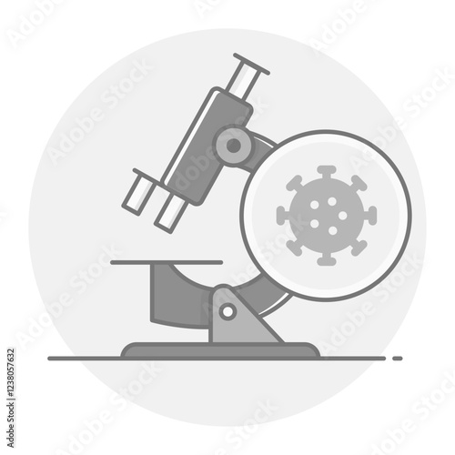 Microscope with Virus Icon, Infectious Disease Study and Medical Research Symbol