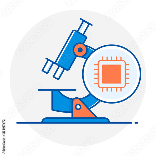 Microscope with AI Circuit Icon, Artificial Intelligence in Science and Technology Research Symbol