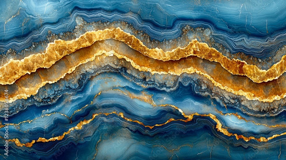 Obraz premium Blue and Gold Marble Texture: Luxury Background Design. Elegant Abstract Art, Premium Graphic Resource for Interior Decor and Wall Designs.