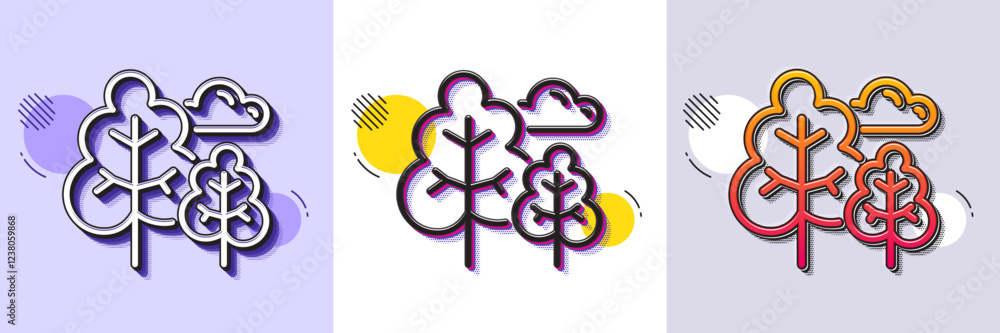 Tree line icon. Halftone dotted pattern. Gradient icon with grain shadow. Forest plants sign. Nature symbol. Line tree icon. Various designs. Vector Tree line icon. Halftone dotted pattern. Gradient icon with grain shadow. Forest plants sign. Nature symbol. Line tree icon. Various designs. Vector