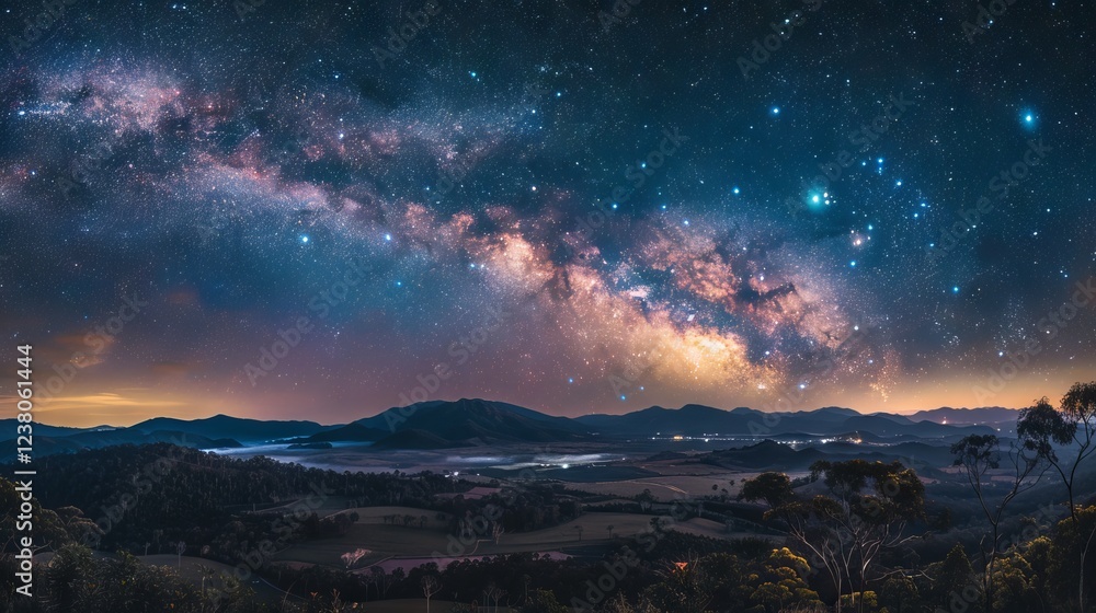 Fototapeta premium Incredibly beautiful Milky Way galaxy with countless stars illuminating the night sky during a serene summer evening, showcasing the vastness of the universe