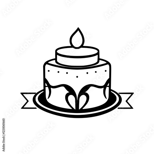 A delectable single-layered cake, adorned with a lit candle, sits elegantly on a plate, a symbol of festive celebrations and joyous moments.
