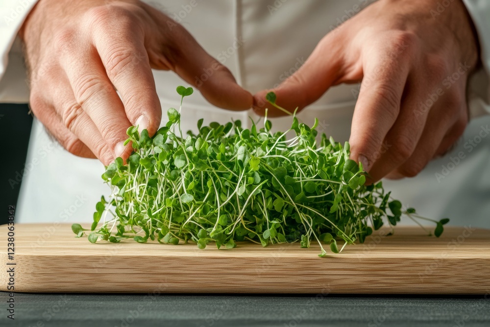 Sustainable Culinary Art Microgreens on Wooden Board Illuminated for Modern Wellness and Functional Food - Premium Gastronomy and Nutritional Content for Eco-Conscious Chefs Sustainable Culinary Art Microgreens on Wooden Board Illuminated for Modern Wellness and Functional Food - Premium Gastronomy and Nutritional Content for Eco-Conscious Chefs