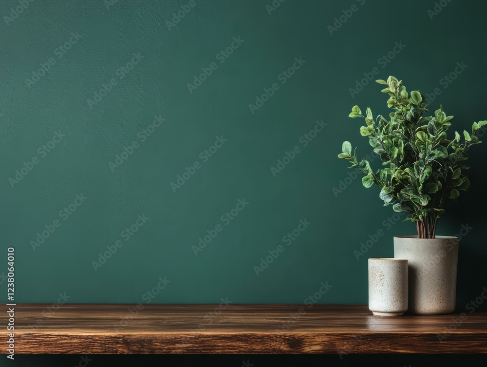 Pot with a green plant on a rustic wooden table in natural light Pot with a green plant on a rustic wooden table in natural light