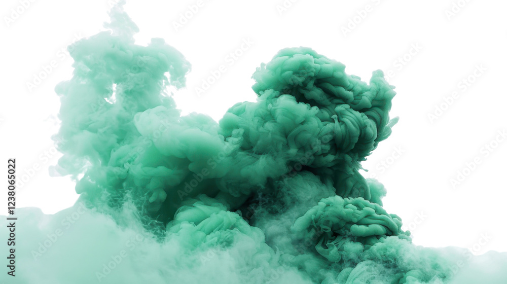 Fototapeta premium Green ink cloud expanding on transparent background with copy space
