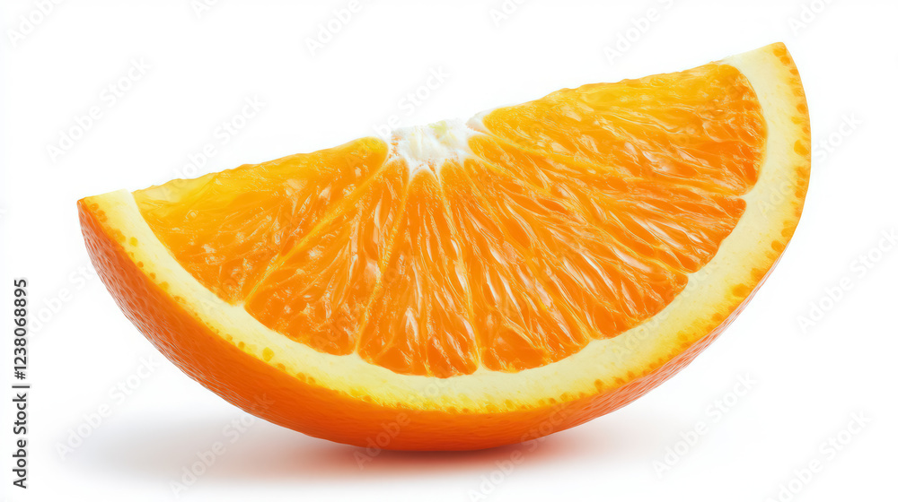 A vibrant orange slice placed flat on a clean white surface A vibrant orange slice placed flat on a clean white surface